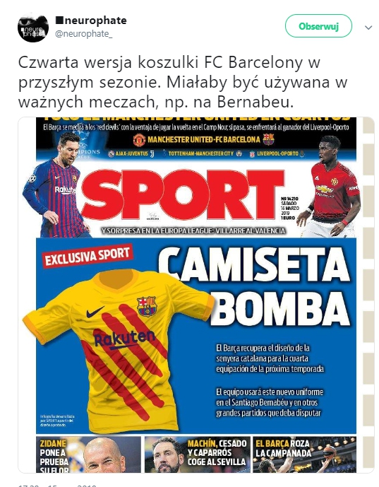 ''SPORT'': Tak mają wyglądać czwarte stroje Barcy na sezon 19/20!